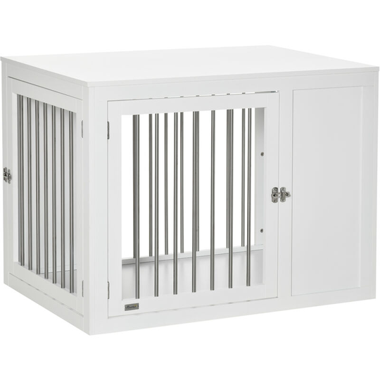 PawHut Furniture-Style Dog Crate End Table w/ 2 Doors, for Medium & Large Dogs - White