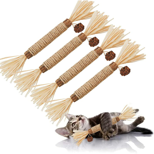 Perle Rare - Silvervine Cat Toys 4 Pack Chew Stick, Kitten Toy with Catnip 10 Packs Natural Cat Products with Catnip for Cleaning Teeth Indoor Dental