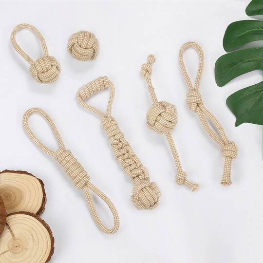 Natural Fluffy Cotton Dog Toy Safe Healthy Dog Ball Dog Accessory Set of 6 Dog Toys (Puppy)