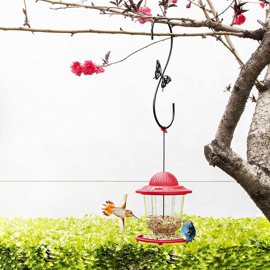 Attractive Bird Feeders Hanger 12-Inch, 2PCS Metal Hummingbird Feeders Hook, Outdoor Steel S Hook with Butterfly Design, for Hanging Plant, Wind