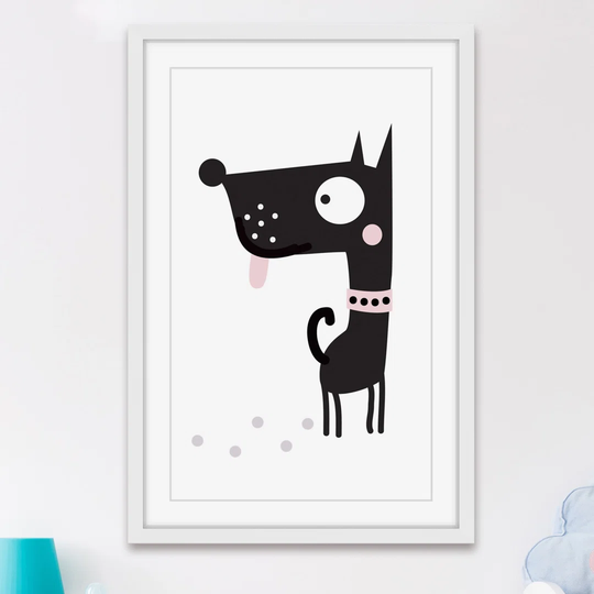'Black Puppy' by Katarina Snygg Framed Painting Print