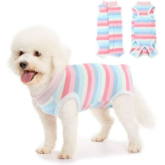 Female/Male Dog Surgical Gown, Dog Post Surgery Recovery Kit Abdominal Wound Protector, Dog Post Surgery Recovery Gown, Pink Stripes, m