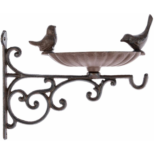 Brown Decorative Bird Bath with Wall Bracket Cast Iron - Brown - Brown - Brown - Homescapes