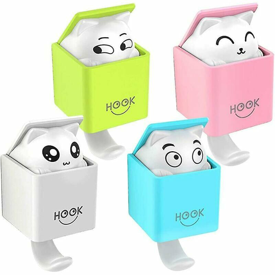 Cute cat hook Clothes hook is convenient for kitchen and bathroom cute kitten storage hook (4 pieces)