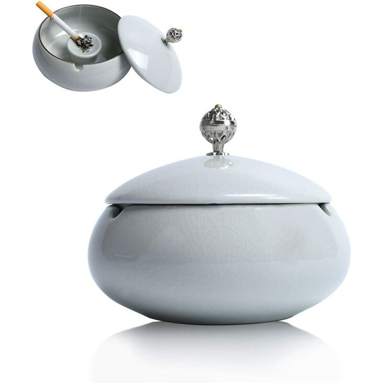 Bearsu - Ceramic Ashtray with Lid, Cigarette Ashtray, Windproof Ashtray, Ashtray for Outdoor, Indoor, Balcony, Garden, Office