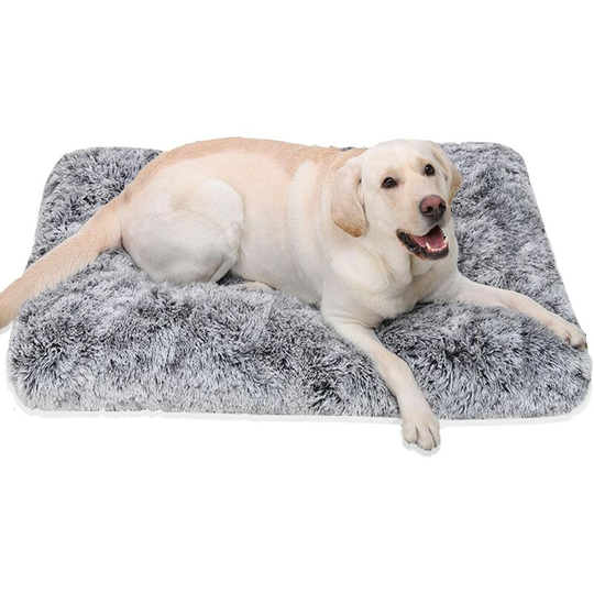 Large Dog Bed Washable Dog Cage Mattress Calm Fluffy Anti-Anxiety Dog Bed Deluxe Plush Dog Mat with Non-Slip Bottom, 90x60x7cm
