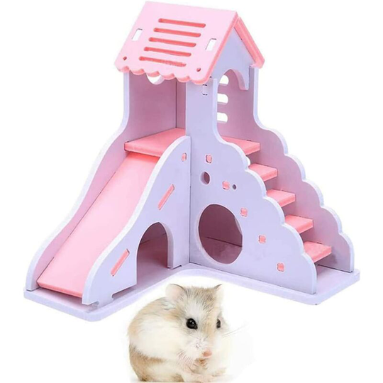 Sun Flowergb - Hamster House Hideout Hideout Sports Rat Toy, Dwarf Hamster Small Animal Kingdom, Durable, Odorless, Non-Toxic 2 Tier Luxury Wooden