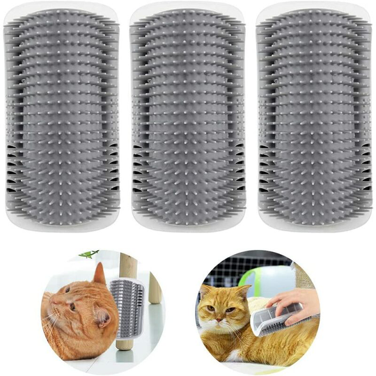 3 Pcs Cat Grooming Brush, Cat Grooming Massage Angle Brush, Wall Corner Mounted Massage Itch Tool, Cats Groomer Brush Comb (Gray)