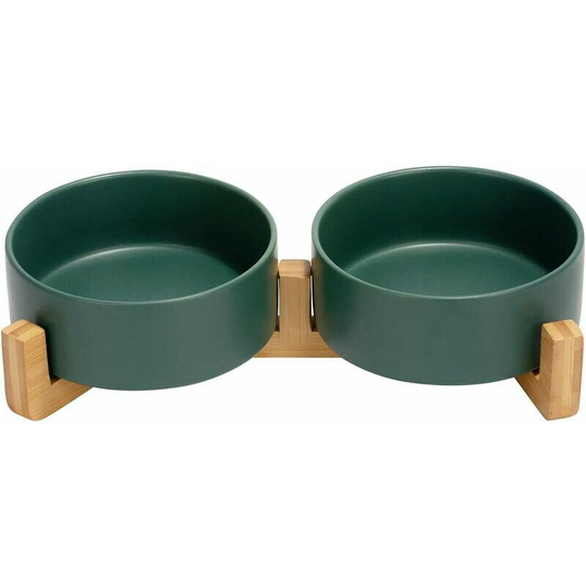 Monly - Dog Bowl and Bowl Set Ceramic Dog and Cat Bowl Set with Wooden Stand, Modern and Cute Weighted Food Water Set for Small Dogs (0.38 kg) and