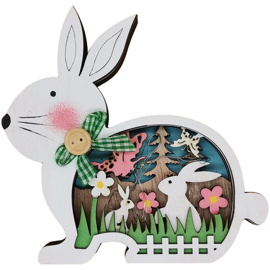 Lifcausal - led Easter Wooden Desk Ornaments Easter Rabbit Themed Decoration Rabbit Wall Hanging Crafts With Warm White led Light for Easter Party