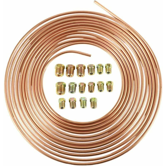 25ft Brake Hose Reel - Copper Nickel - With 3/16' Outside Diameter, Anti-Rust Hose