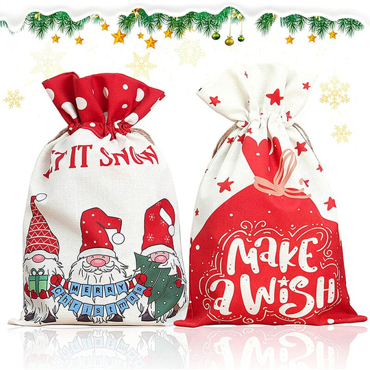 Christmas Sacks(30cm x 50cm) Drawstring Bags for Christmas Treats, Christmas Bag Favor Bag Cloth Gift Sack for Christmas Party Decoration-2 Pcs