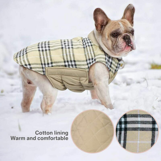 SalemHms Dog Jacket, Reversible Warm Tartan Dog Coat for Fall Winter, British Style Padded Puppy Jacket for Small Medium Dogs - Beige, m