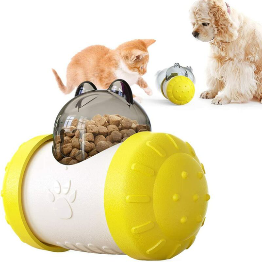 Cat Toy, Cat Kibble Dispenser Toy Interactive Cat Toy Whirling Tumbler Cat Toy Easy to Clean (Yellow)