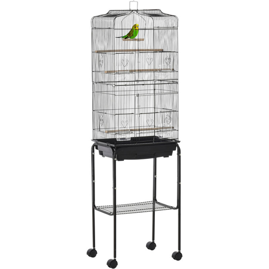 Bird Cage for Budgie Finch Canary Parakeet w/ Stand Sliding Tray Black - Black - Pawhut