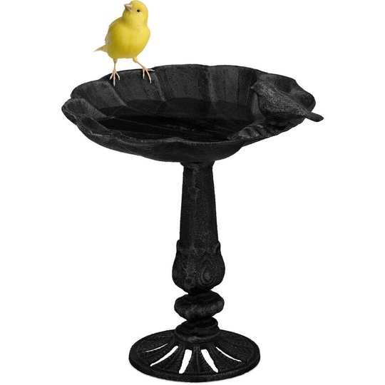 Bird Bath, Standing, Water Bowl, Frost-Proof, h x w x d: 24 x 21 x 18 cm, Cast-Iron, Black - Relaxdays