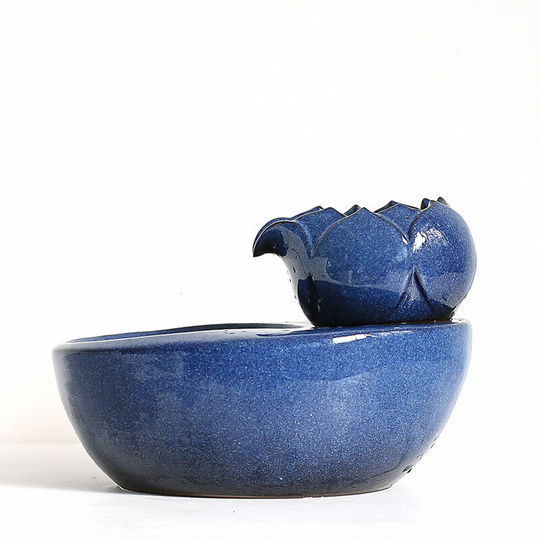Ceramic Water Fountain Water Basin Pet Water Dispenser Blue USB Port