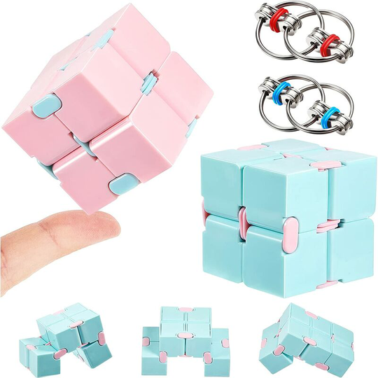 4 Pieces Fidget Toy Sets Including Fidget Key Infinity Handheld Cube Stress Reducer Fidget Toy Cube for Autism Stress and Anxiety Relief
