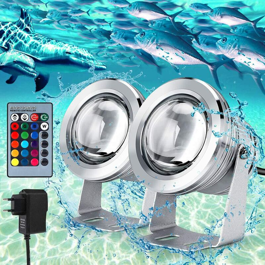 Led Submersible Floodlight, IP67 Waterproof rgb Underwater Light, 10W led Spotlight for Fountain Pool Outdoor Garden Lighting Silver