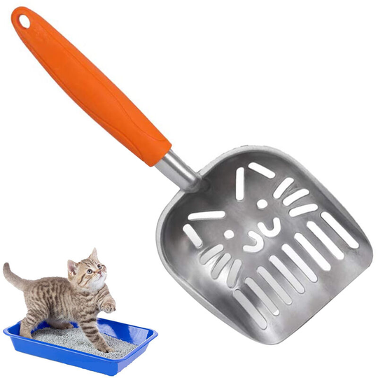 Cat Litter Scoop, Litter Scoop for Dogs & Cats, Comfortable Rubber Handle Litter Box Scoop, Stainless Steel Scoop for Pets