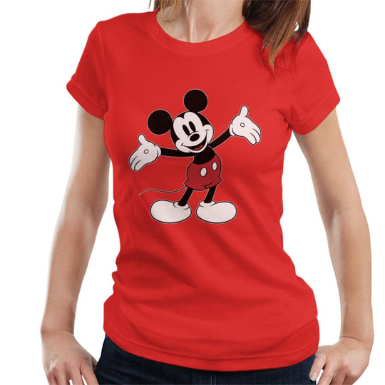 (XX-Large, Red) Disney Mickey Mouse Welcome Women's T-Shirt