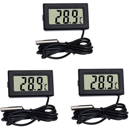 Osqi - Mini Thermometer Digital lcd Thermometer Temperature Monitor with External Probe for Car/Refrigerator/Aquarium/Fish Tank/Bedroom (3 Pieces