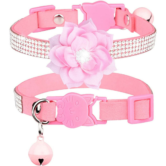 Floral collar for pets, floral collar for cats with anti-choking safety lock, pink 2 pack