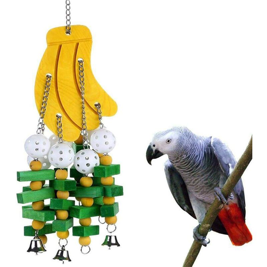 Bearsu - Chew Toy for Parrots - Wooden Banana String - for the Physical and Psychic Well-being of Your parrots - The Nose maintains the pucks for