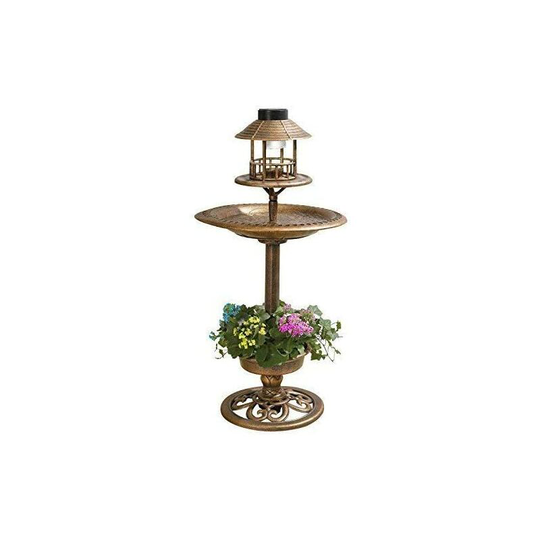Copper Effect Solar Bird Bath And Feeding Station