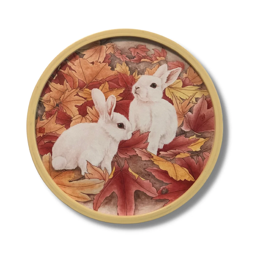 Bunny Rabbit and Red Leaf by Fiona Sheng - Picture Frame Painting on Canvas