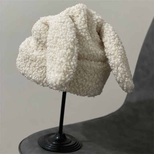 Autumn and winter cashmere pullover hat Knitted wool hat Big rabbit ear fashion hat (white)