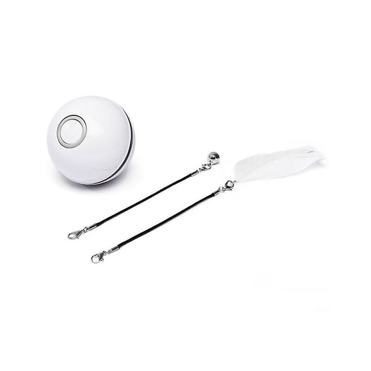 Smart Interactive Cat Toy Colorful Led 360 Degree Self Rotating Ball With Bell And Feather Usb Rechargeable Cat Kitten Ball Toy - White