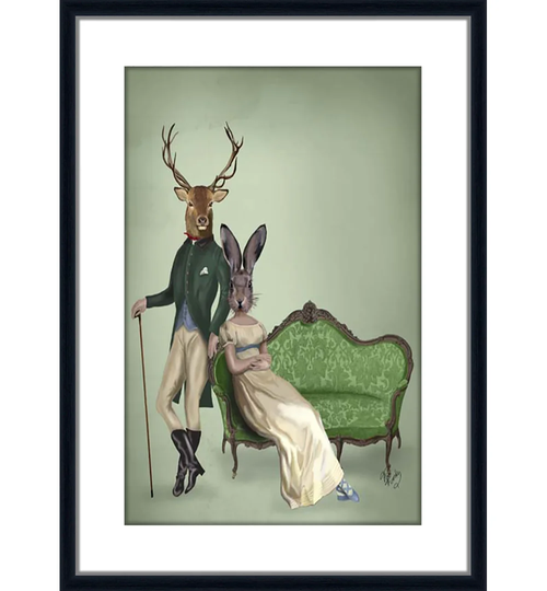Mr Deer and Mrs Rabbit - Picture Frame Graphic Art Print on Acrylic