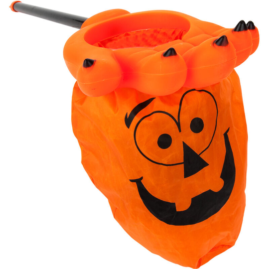 Vfm E-store - vfm - Trick or Treat Bag - Candy Bag on Stick, Loot Bag, Halloween Bag, Pumpkin Design, Halloween Costume Accessories, Scary Party
