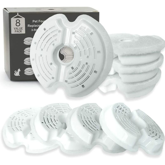 Cat Fountain Filter, Stainless Steel Cat Fountain Replacement Filter with Resin and Activated Carbon, 8 Pack