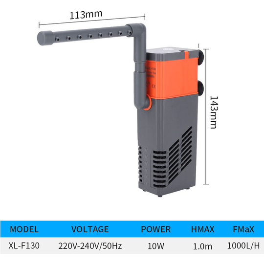 Mini Aquarium Water Pump 3 in 1 Submersible Pump Small Filter Silent Aquarium Water Pump Oxygenation Pump (XL-F130 10w)