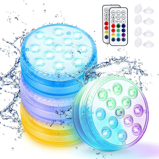 Qersta - Submersible led Light, 16 Colors Underwater Lights, 13 led Beads Pool Light with rf Remote Control, Waterproof Bathtub Lights(4 Piece)