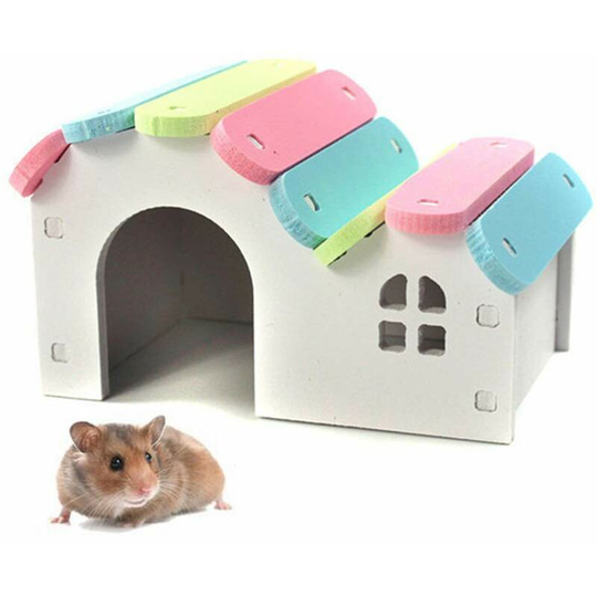 Wooden Hamster Guinea Pig Bed Colorful Wooden Hamster Small Wooden Animal House/Maisonette/Villa Wooden Rodent for (House Shape)