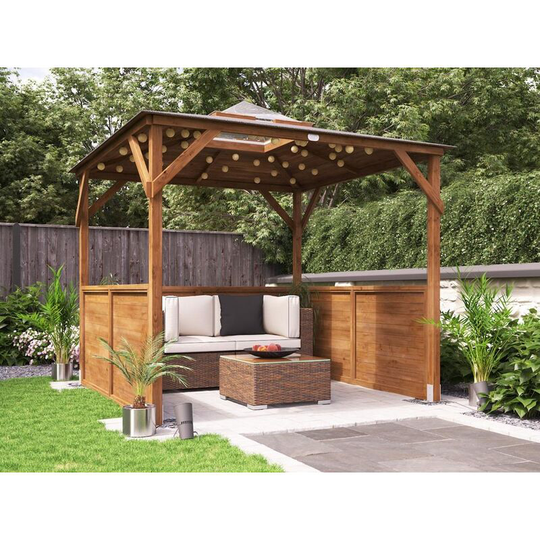 Dunsterhouseltd - Wooden Gazebo with Sides Erin 2.5m x 2.5m - Half Height Solid Wall Garden Shelter Pressure Treated Hot Tub Pavilion with Roof Felt