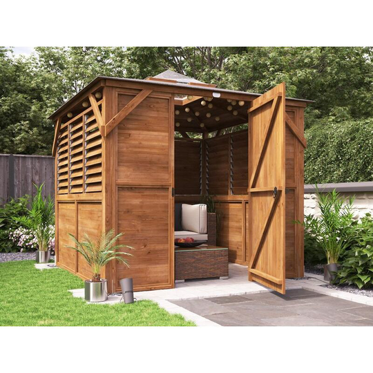 Dunsterhouseltd - Wooden Gazebo Ewith Sides Erin 2.5m x 2.5m - Enclosed Louvre Panels Garden Shelter Pressure Treated Hot Tub Pavilion with Roof Felt