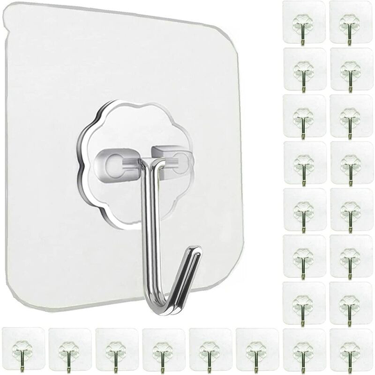 Benobby Kids - Self Adhesive Hooks 15kg(Max) Stick On Wall Door Hooks / Sticky Hooks For Bathroom Kitchen Hanging Coat Cloth Towel Key100Pack