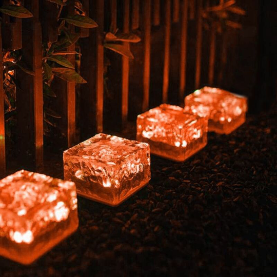 4 Pack Solar Brick Lights - Solar Ice Cube Lights Landscape Path Lights Outdoor Garden Patio Path-red