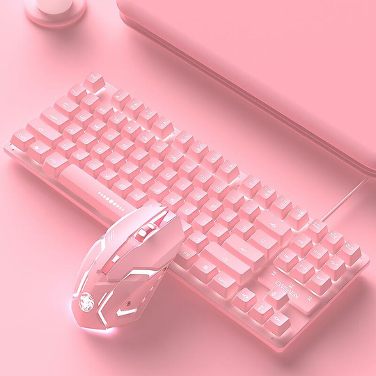 Thsinde - Keyboard And Mouse Set Wired Desktop Computer Game Gaming 87-key Girl Cute Pink Mute Office Notebook Keyboard