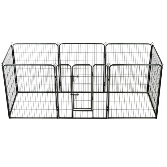 Dog Playpen 8 Panels Steel 80x100 cm Black - Black