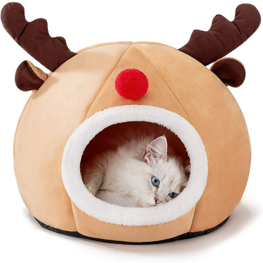 Einemgeld - Kitten Bed Cave Bed for Cats & Dogs, Cat Hut/Covered Cat Bed Caves with Removable Washable Cushioned Pillow, Indoor Cat House for