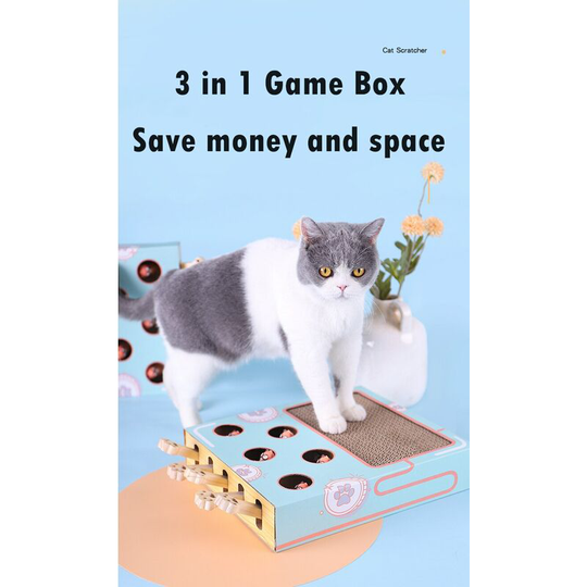 2021NEW! Cat Toy Chase Hunt Mouse Cat Game Box 3 in 1 with Scratcher Funny Cat Stick Cat Hit Gophers Interactive Maze Tease Toy