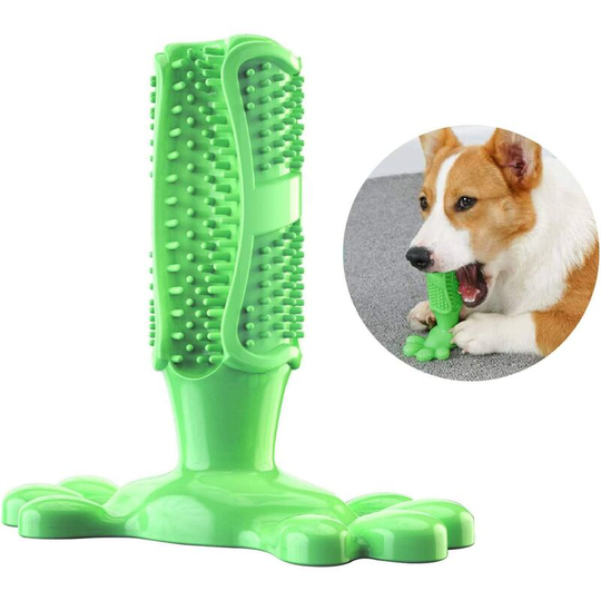 Soekavia - Dog Toothbrush Stick Dog Toys Chew Massager Effective Cleaning for Medium Size Dog Puppy Cats Dental Brush Bite Resistant Rubber, Green