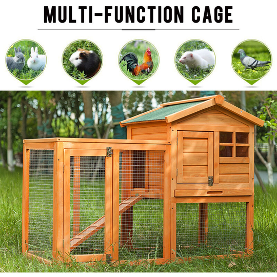 QHJ - Wooden Rabbit Hutch 2 Tier Outdoor Garden Rabbit Guinea Pig Pet Animal Enclosure