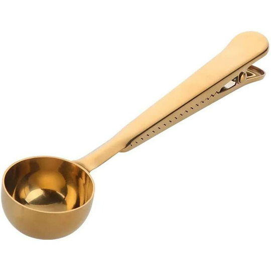 Stainless Steel Clip on Teaspoons, 2 in 1 Long Handle Teaspoons, Tea Bean Measuring Spoon, (Gold)
