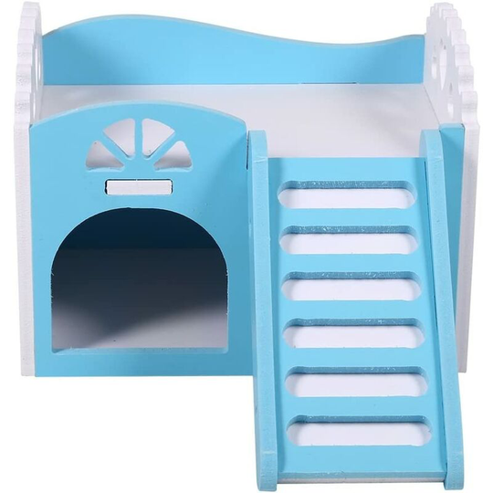House Hamster Nest Small Animal Cage Sleeping Exercise Toy 2 Layers with Staircase Design 15 * 11 * 11cm (Color: Blue) - Langray